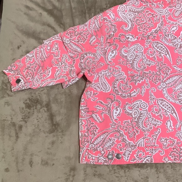 Carole Little Jean Jacket Cut LINEN Coral / White Paisley Print 2X - Picture 4 of 7